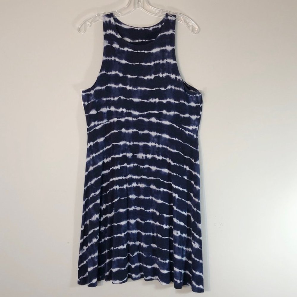 Athleta Dress Sleeveless Blue and White SZ L.